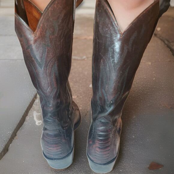 VINTAGE LUCCHESE 1883 Burgundy black RARE EXOTIC Cowboy BOOTS9.5.D main image 6